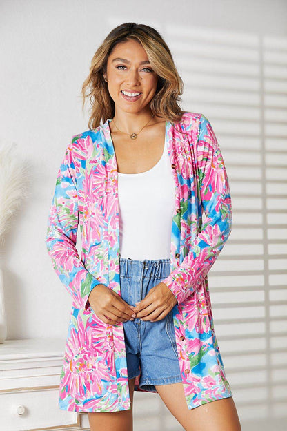 Double Take Floral Open Front Long Sleeve Cardigan - IntuitiveEncBoutique
