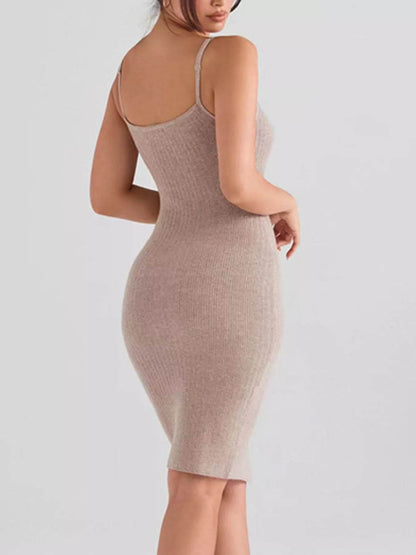 Ribbed Button-Front Bodycon Sweater Dress - IntuitiveEncBoutique