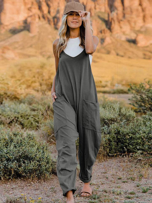 Double Take Full Size Sleeveless V-Neck Pocketed Jumpsuit - IntuitiveEncBoutique