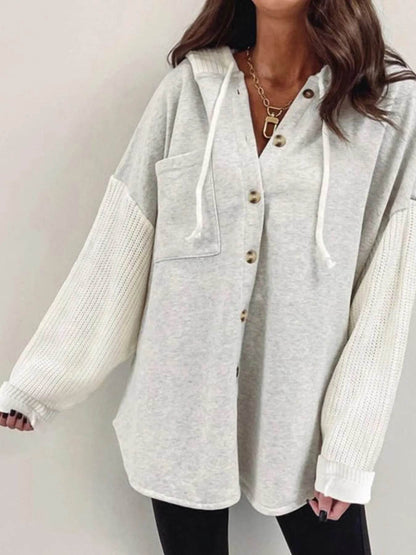 Drawstring Button Front Hoodie - IntuitiveEncBoutique