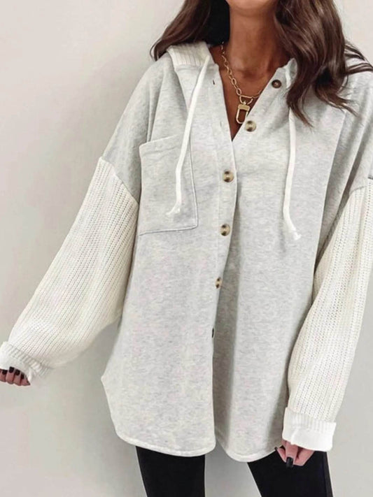Drawstring Button Front Hoodie - IntuitiveEncBoutique