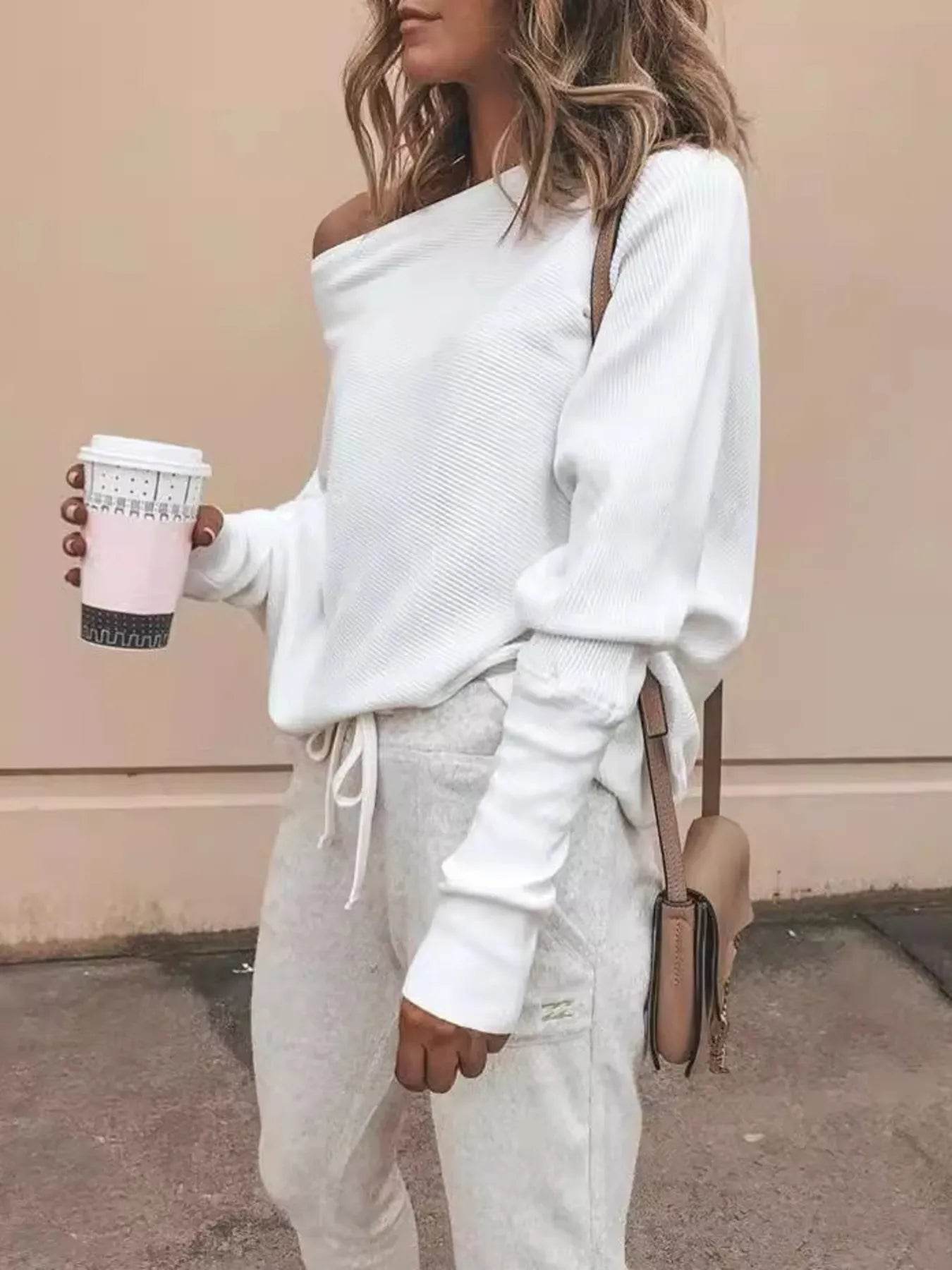 Full Size One-Shoulder Ribbed Sweater Plus Size - IntuitiveEncBoutique