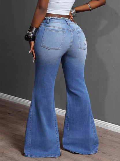 High Waisted Distressed Flare Jeans - IntuitiveEncBoutique