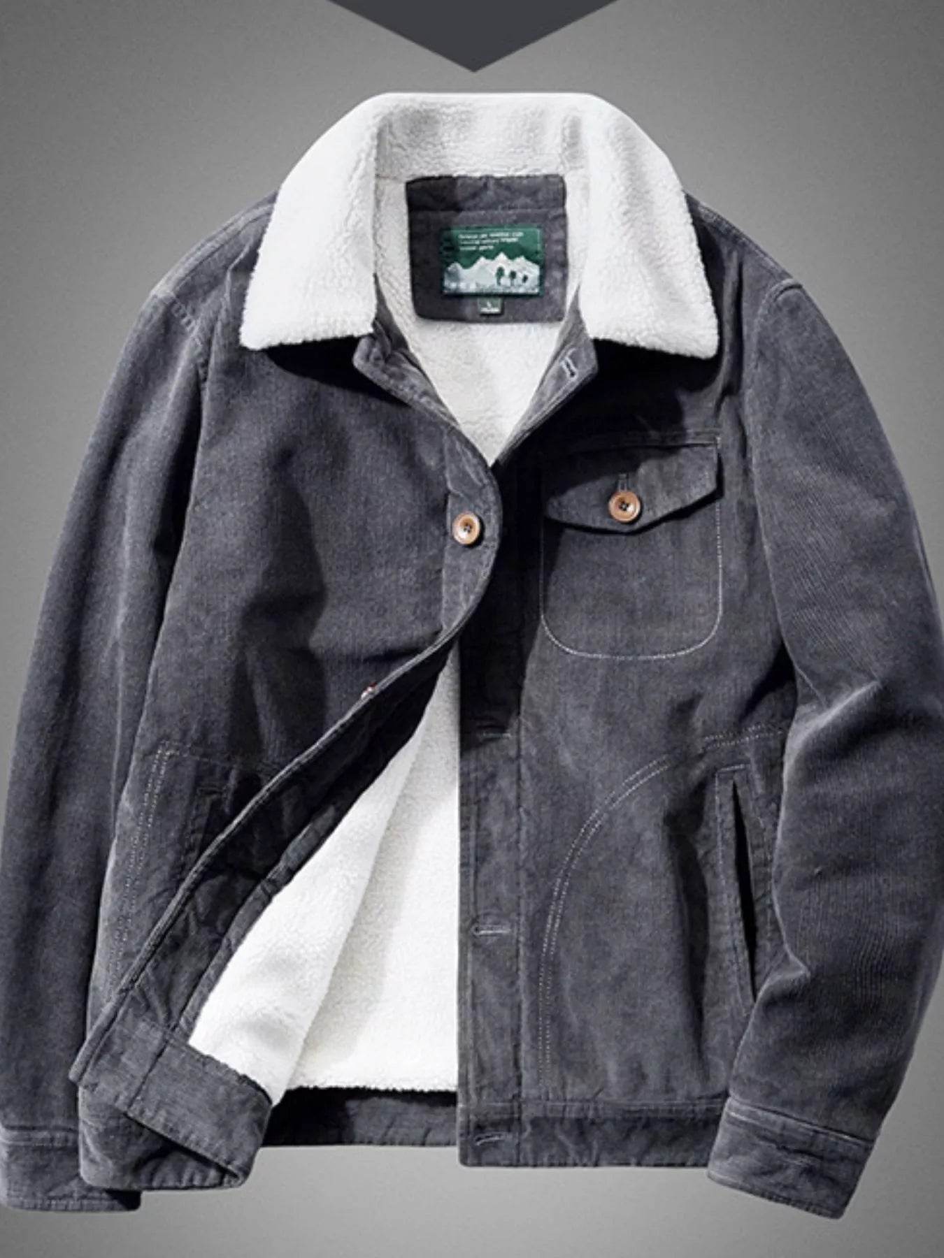 Men's Plus Size Sherpa Corduroy Button Up Jacket - IntuitiveEncBoutique