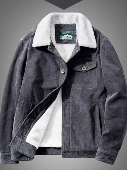 Men's Plus Size Sherpa Corduroy Button Up Jacket - IntuitiveEncBoutique