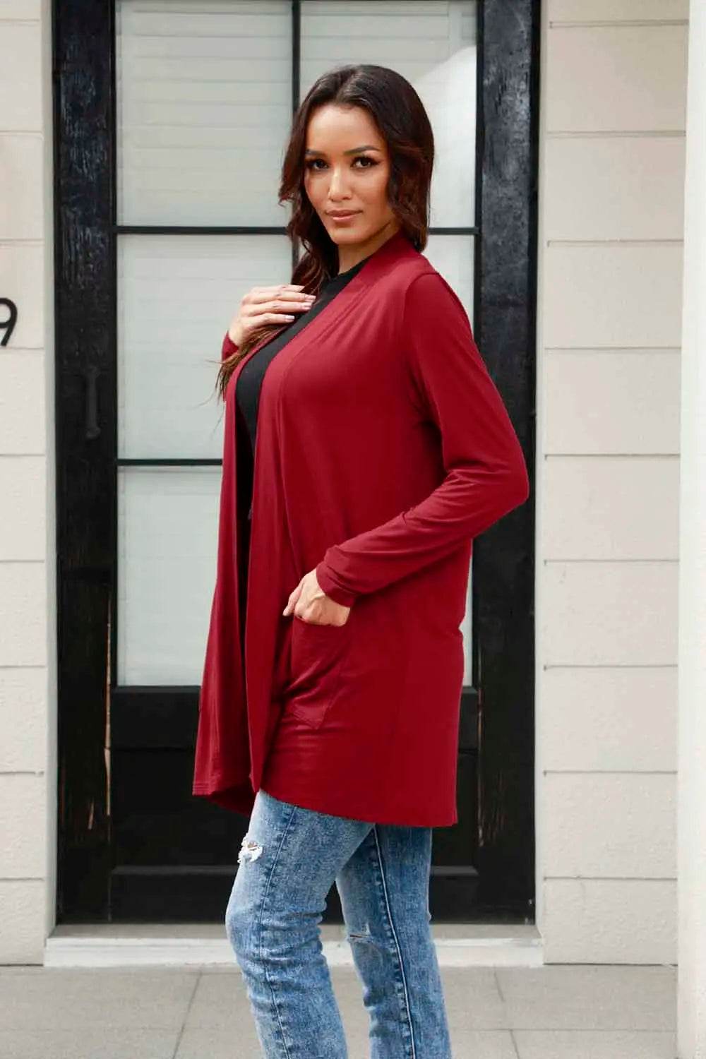 Basic Bae Full Size Open Front Long Sleeve Cardigan with Pockets - IntuitiveEncBoutique