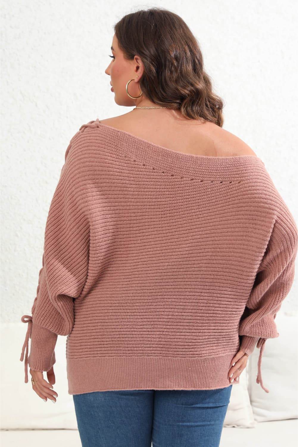 Plus Size One Shoulder Beaded Sweater - IntuitiveEncBoutique