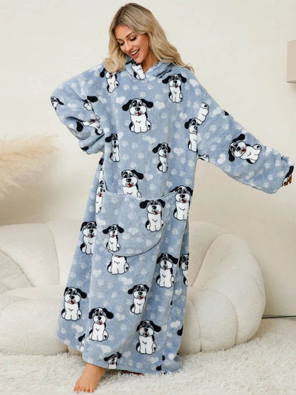 Fuzzy Pocketed Long Sleeve Hooded Lounge Dress - IntuitiveEncBoutique