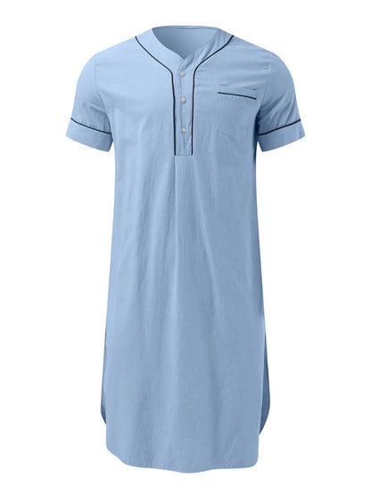 Men's Full Size Button Detail Short Sleeve Lounge Dress Plus Size - IntuitiveEncBoutique