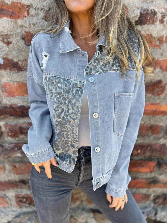 Full Size Leopard Button Up Denim Jacket Plus Size - IntuitiveEncBoutique
