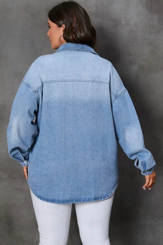 Plus Size Button Up Pocketed Denim Top - IntuitiveEncBoutique