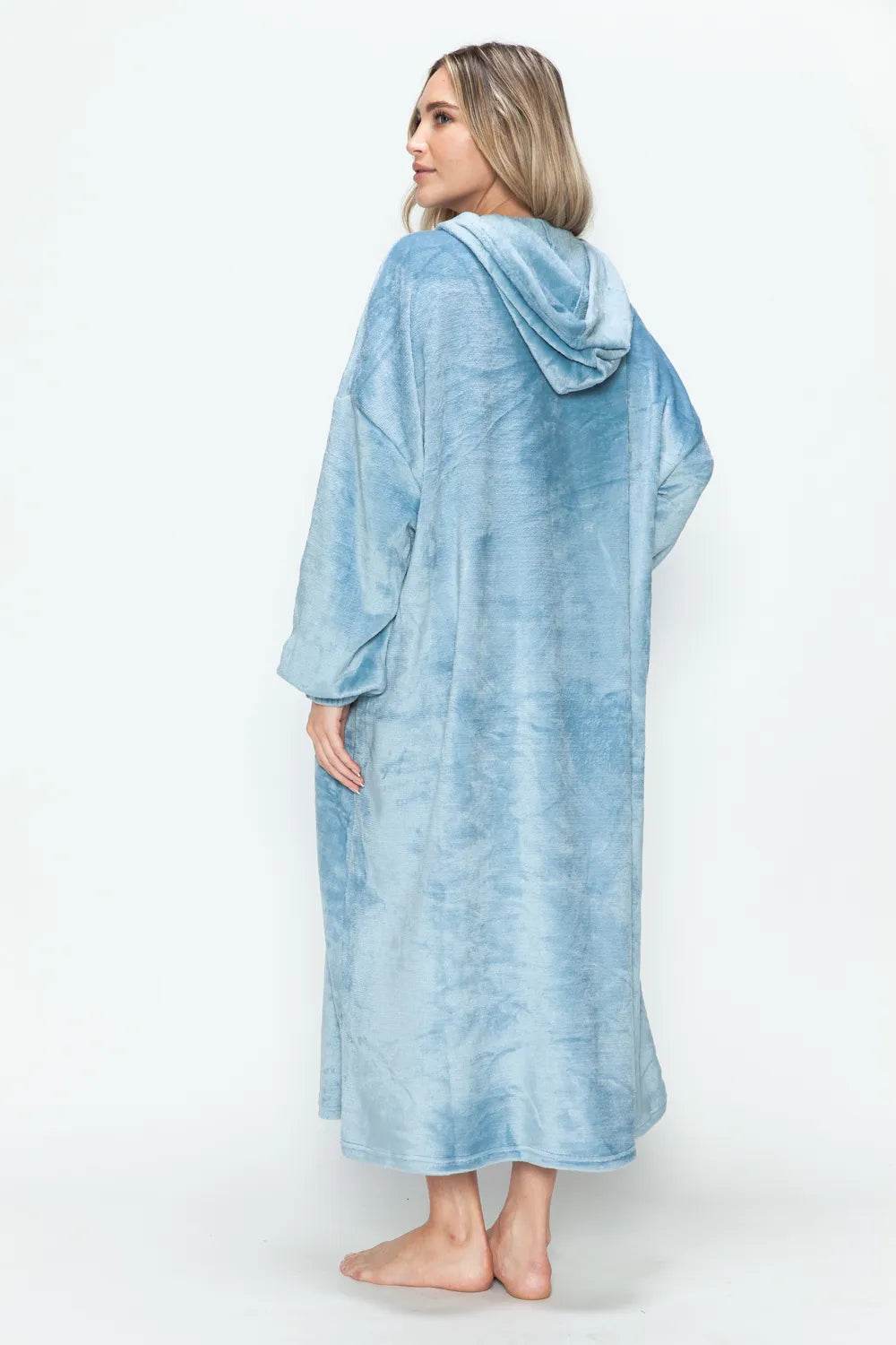 Double Take Full Size Pocketed Hooded Midi Lounge Dress - IntuitiveEncBoutique