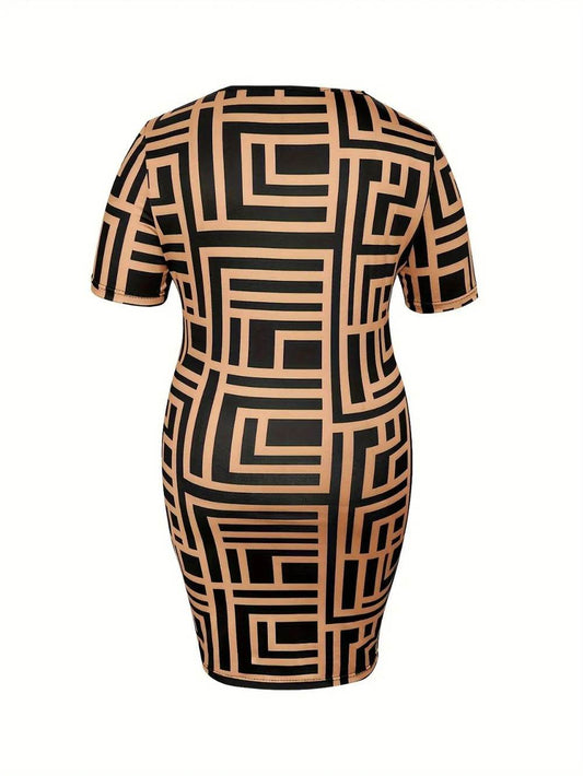Plus Size Sweetheart Neck Short Sleeve Mini Dress - IntuitiveEncBoutique