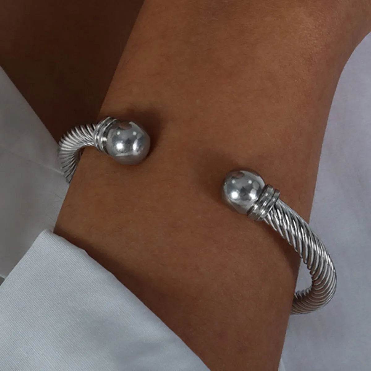 Stainless Steel Twisted Cable Cuff Bracelet - IntuitiveEncBoutique