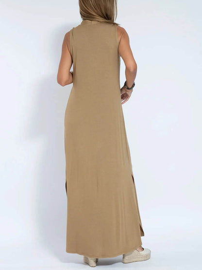 Full Size V-Neck Sleeveless Maxi Dress with Slit Plus Size - IntuitiveEncBoutique