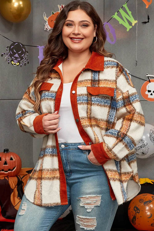 Plus Size Plaid Button Down Jacket - IntuitiveEncBoutique