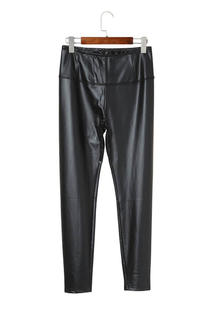 Black Faux Leather High Waist Leggings - IntuitiveEncBoutique