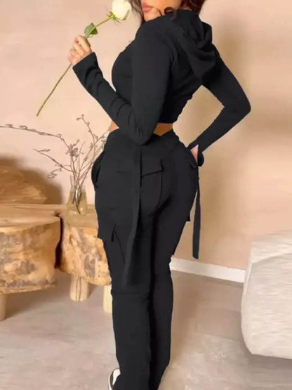 Full Size Zip Up Long Sleeve Hooded Top and Cargo Pants Set Plus Size - IntuitiveEncBoutique