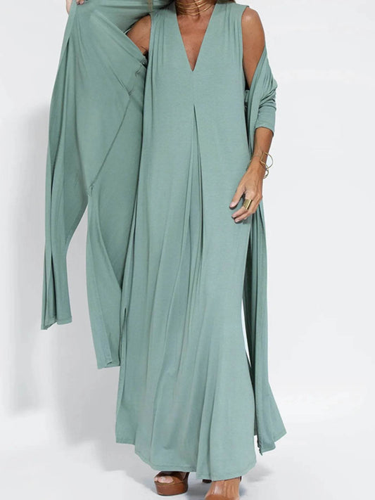 Full Size Open Front Side Slit Longline Cardigan Plus Size - IntuitiveEncBoutique