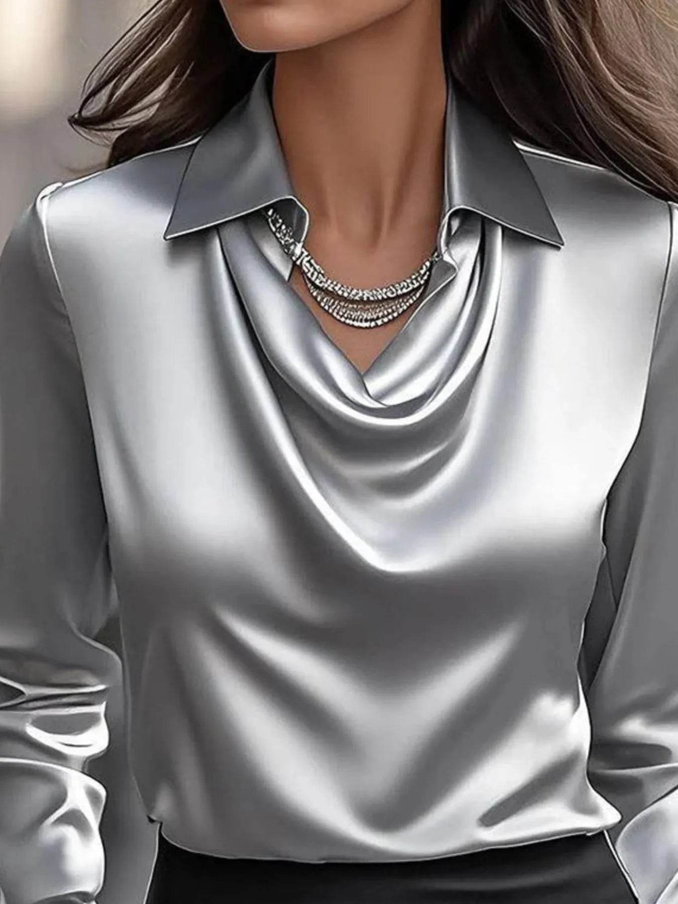 Full Size Collared Neck Long Sleeve Blouse Plus Size - IntuitiveEncBoutique