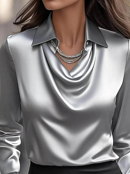 Full Size Collared Neck Long Sleeve Blouse Plus Size - IntuitiveEncBoutique