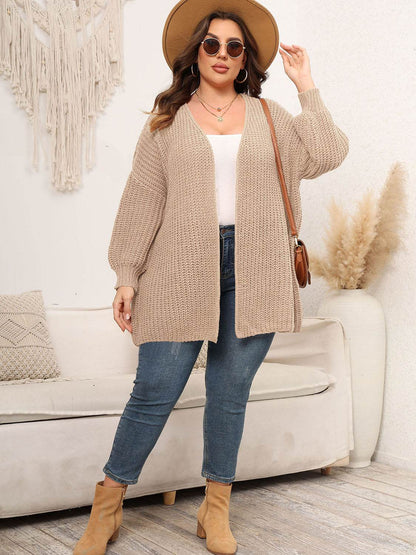 Plus Size Open Front Dropped Shoulder Knit Cardigan - IntuitiveEncBoutique