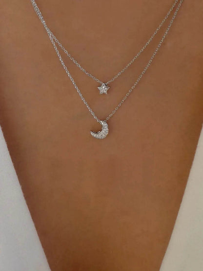 Double Layered Star and Moon Pendant Necklace - IntuitiveEncBoutique