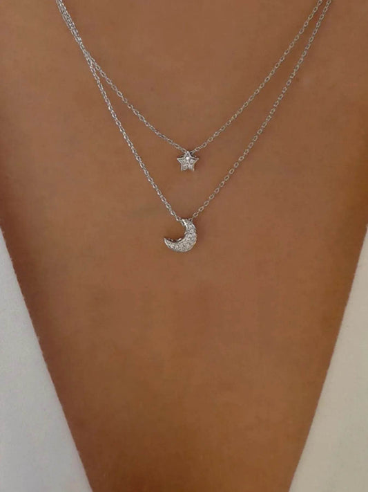 Double Layered Star and Moon Pendant Necklace - IntuitiveEncBoutique