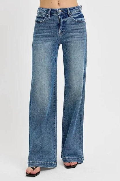 RISEN Full Size Tummy Control High Rise Wide Adjustable Waist Band Jeans Plus Size - IntuitiveEncBoutique