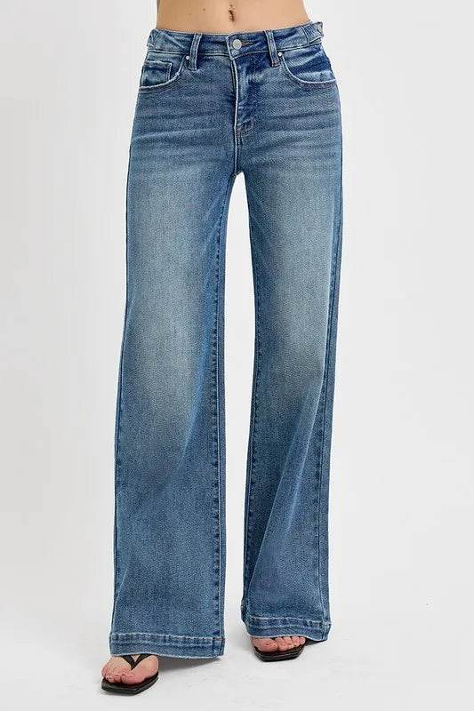 RISEN Full Size Tummy Control High Rise Wide Adjustable Waist Band Jeans Plus Size - IntuitiveEncBoutique