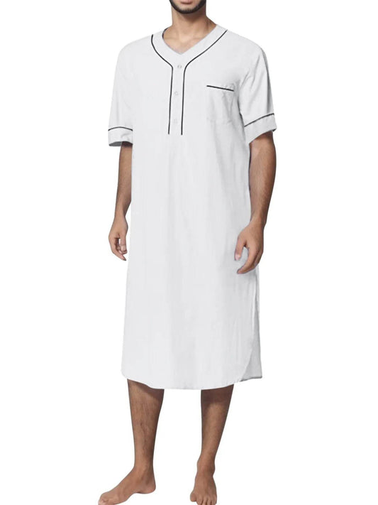 Men's Full Size Button Detail Short Sleeve Lounge Dress Plus Size - IntuitiveEncBoutique