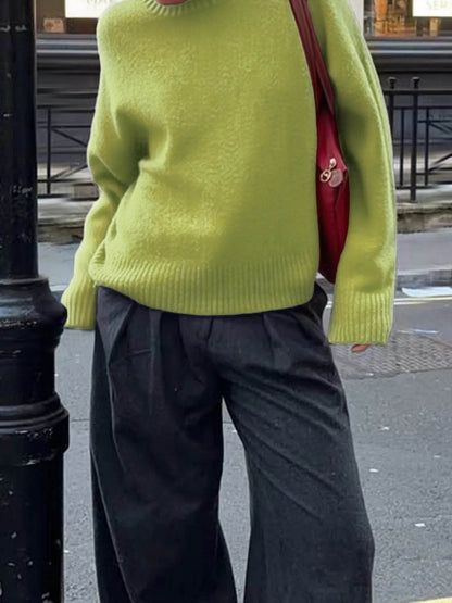 Ribbed Crewneck Drop Shoulder Sweater - IntuitiveEncBoutique