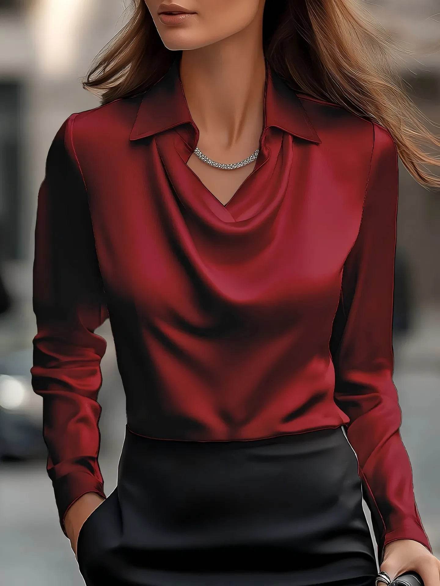 Full Size Collared Neck Long Sleeve Blouse Plus Size - IntuitiveEncBoutique