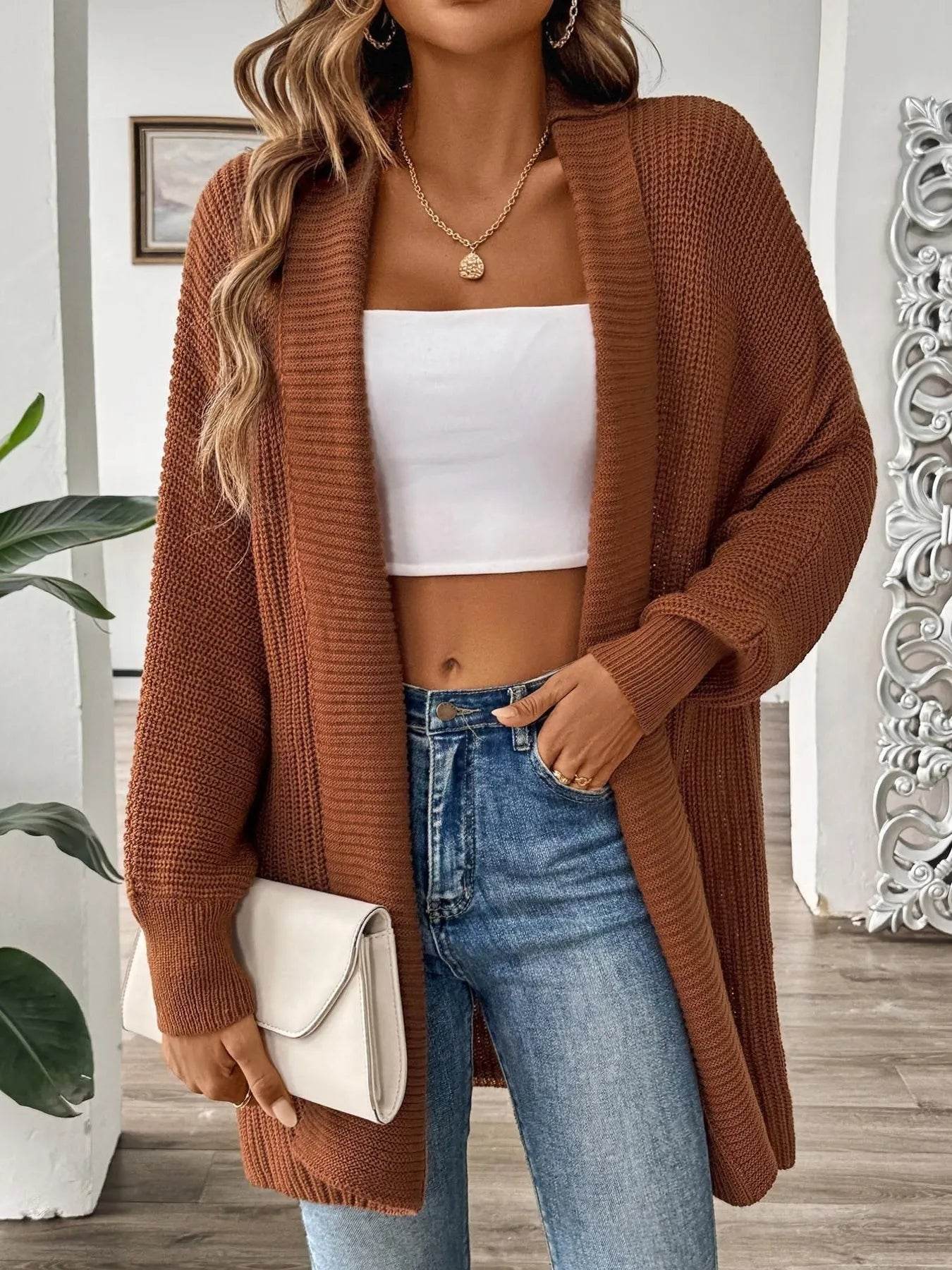 Oversized Knit Open Front Cardigan - IntuitiveEncBoutique
