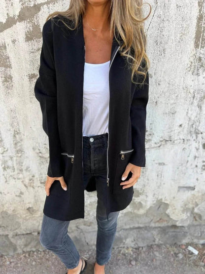 Full Size Zip Up Long Sleeve Hooded Outerwear Plus Size - IntuitiveEncBoutique