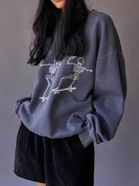 Skeleton Graphic Oversized Sweatshirt - IntuitiveEncBoutique