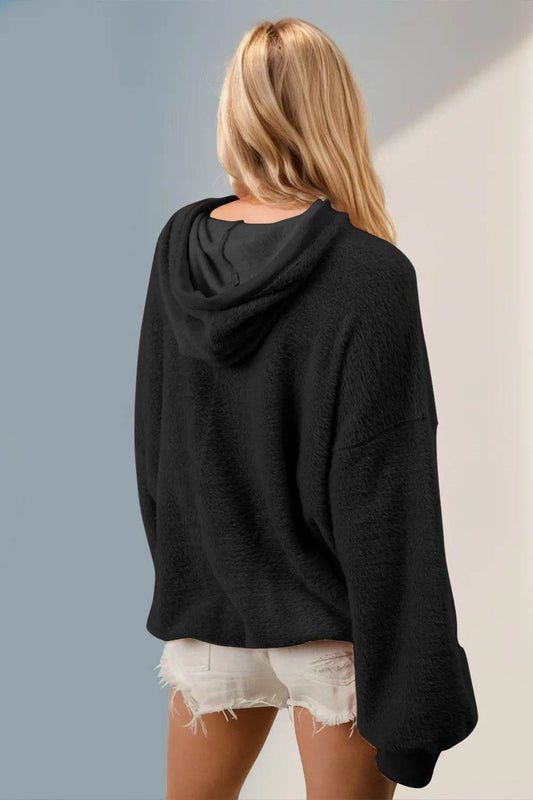 Double Take Full Size Half Zip Long Sleeve Hoodie with Kangaroo Pocket - IntuitiveEncBoutique