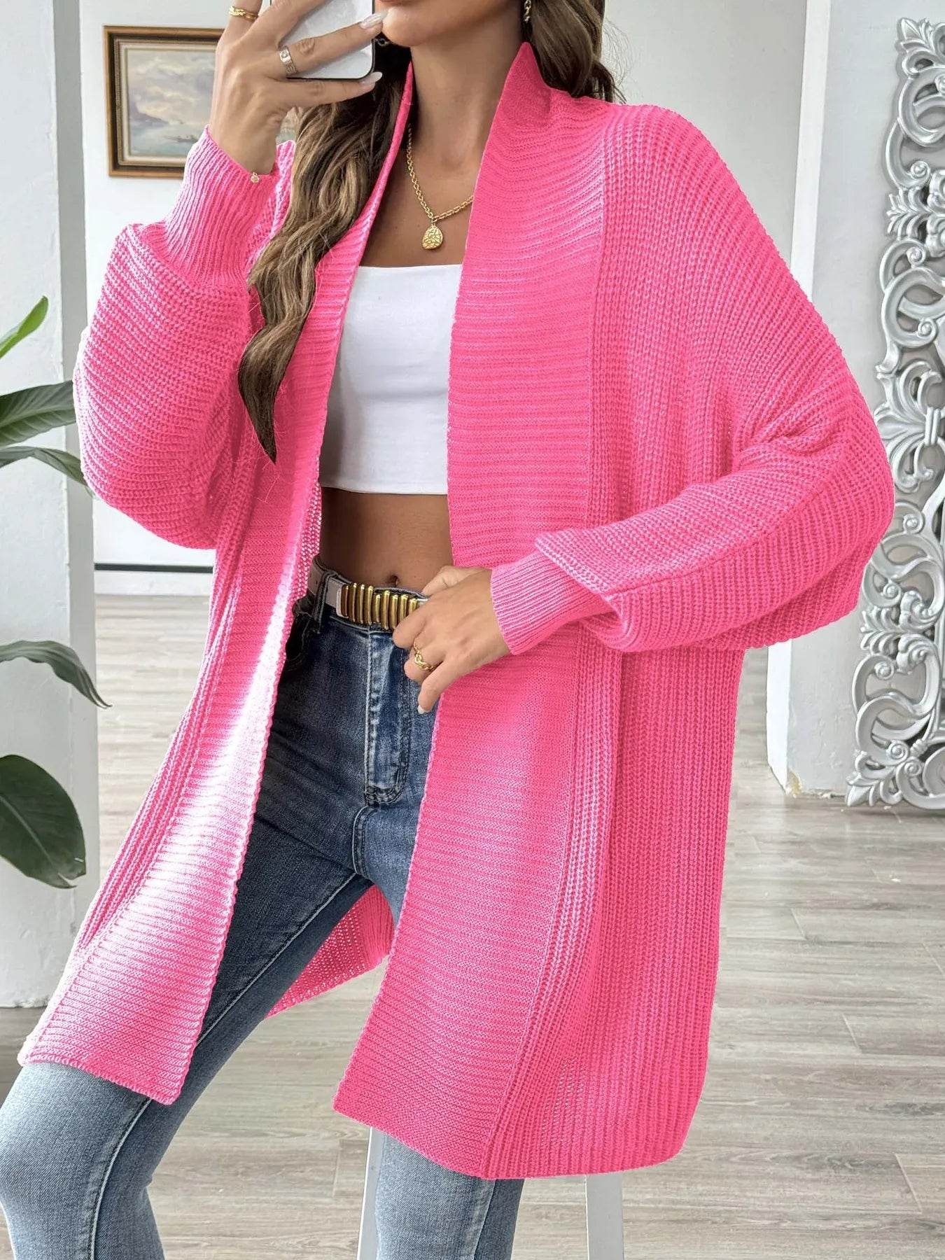 Oversized Knit Open Front Cardigan - IntuitiveEncBoutique