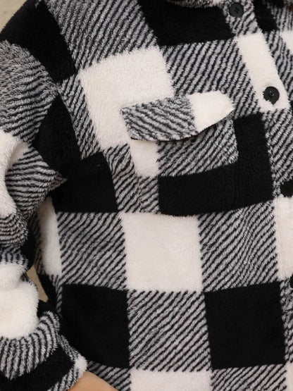 Plus Size Pocketed Plaid Collared Neck Jacket - IntuitiveEncBoutique