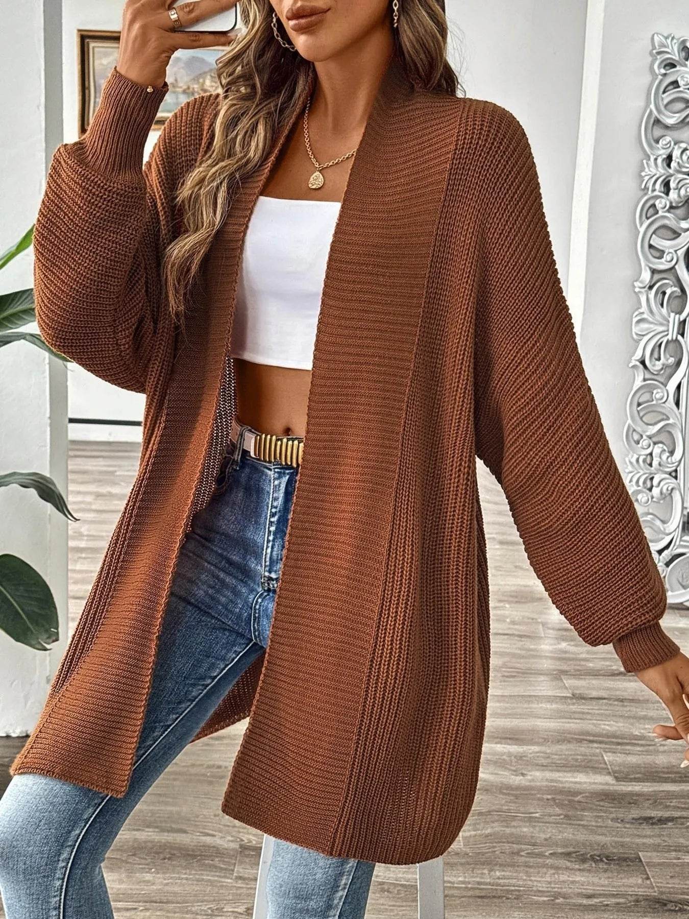Oversized Knit Open Front Cardigan - IntuitiveEncBoutique