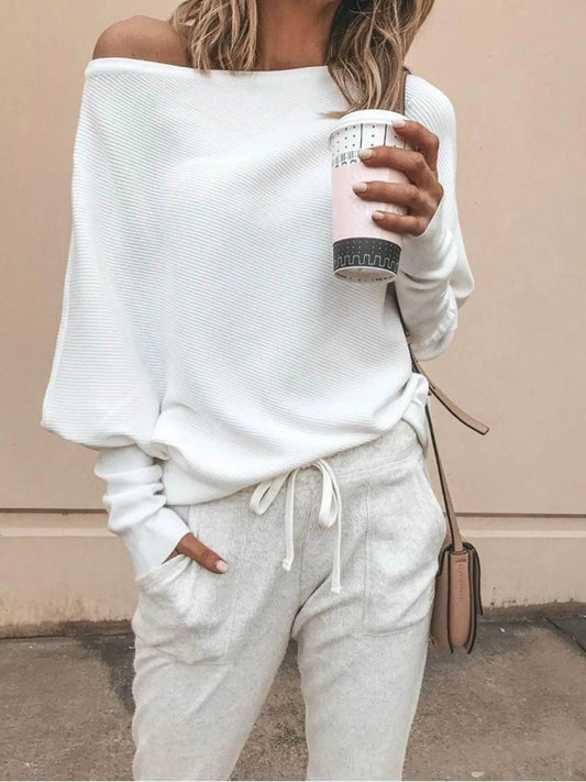 Full Size One-Shoulder Ribbed Sweater Plus Size - IntuitiveEncBoutique