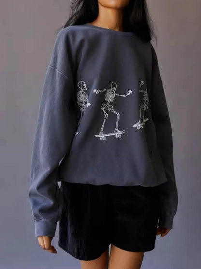 Skeleton Graphic Oversized Sweatshirt - IntuitiveEncBoutique