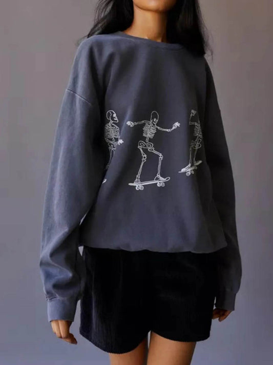 Skeleton Graphic Oversized Sweatshirt - IntuitiveEncBoutique