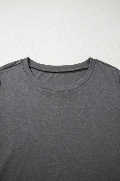 Dark Grey Double Ruffled Short Sleeve Plus Size Top - IntuitiveEncBoutique