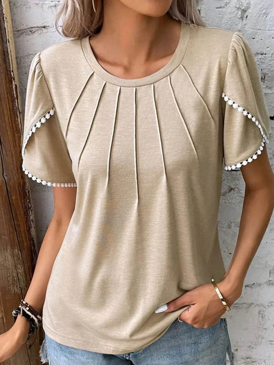 Full Size Round Neck Petal Sleeve Blouse Plus Size - IntuitiveEncBoutique