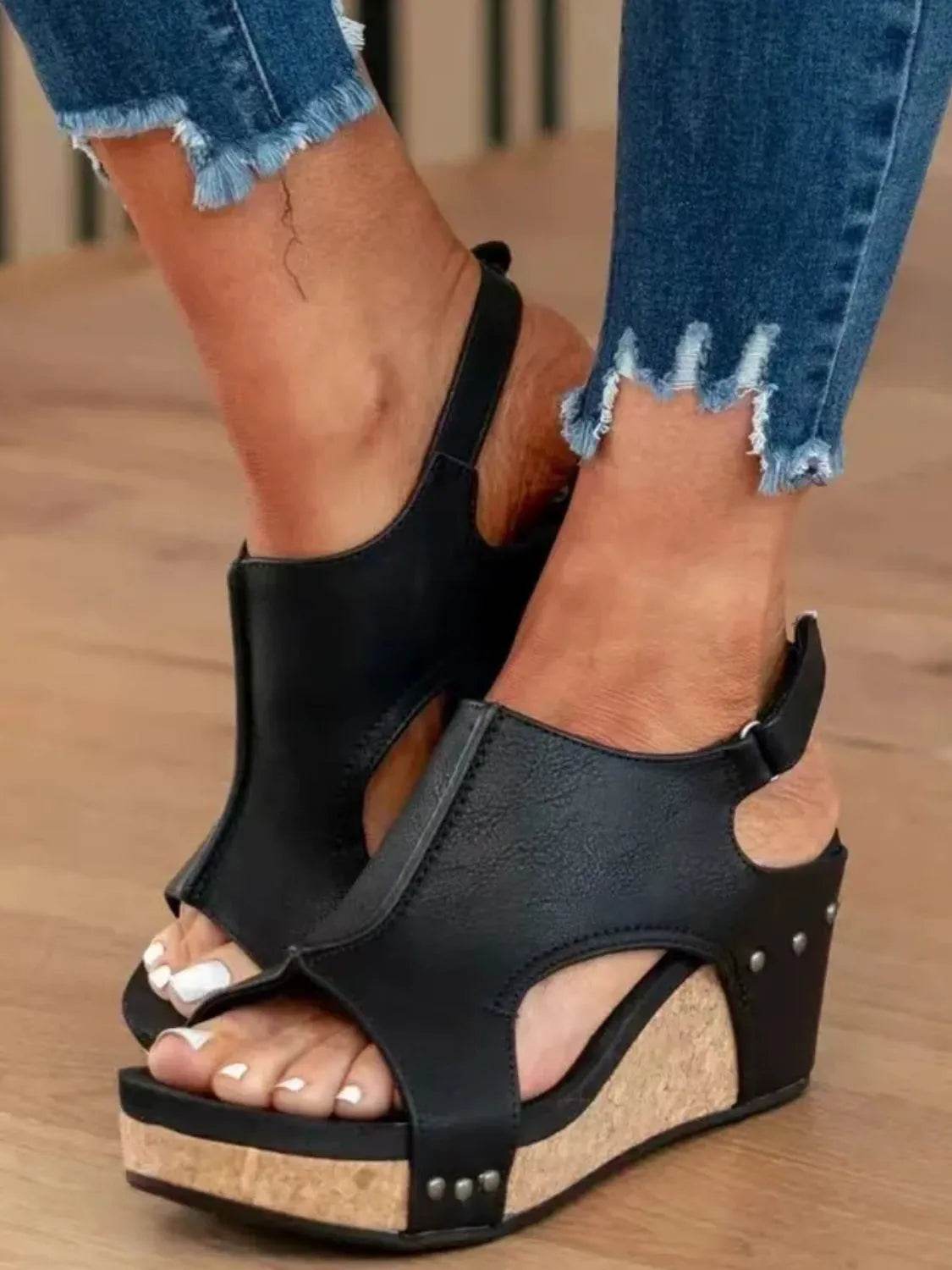 Peep Toe Wedge Platform Sandals - IntuitiveEncBoutique