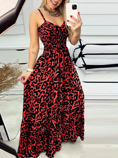 Full Size Leopard Print Spaghetti Strap Maxi Dress Plus Size - IntuitiveEncBoutique