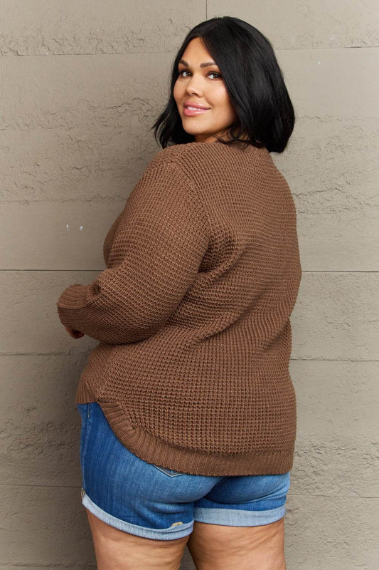 Zenana Breezy Days Plus Size High Low Waffle Knit Sweater - IntuitiveEncBoutique