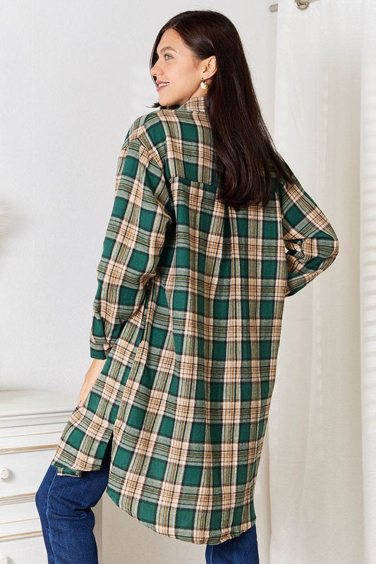 Mandy Plaid Collared Neck Long Sleeve Shirt - IntuitiveEncBoutique