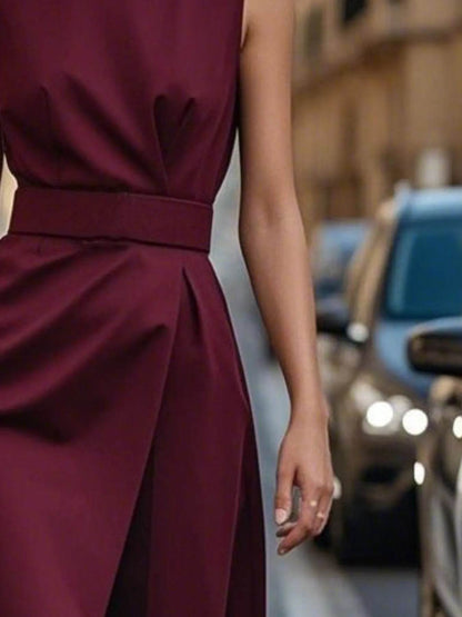 Round Neck Sleeveless Midi Sheath Dress - IntuitiveEncBoutique